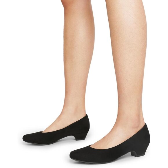 Dream Pairs Women's Black Suede Closed Pointed Toe Low Chunky Heel Pump Shoes - Picture 5 of 7